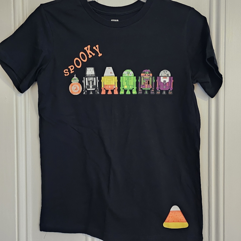Star Wars Kids Girls 10/12 Spooky R2D2 BB8 Droid Halloween Black Tee EUC